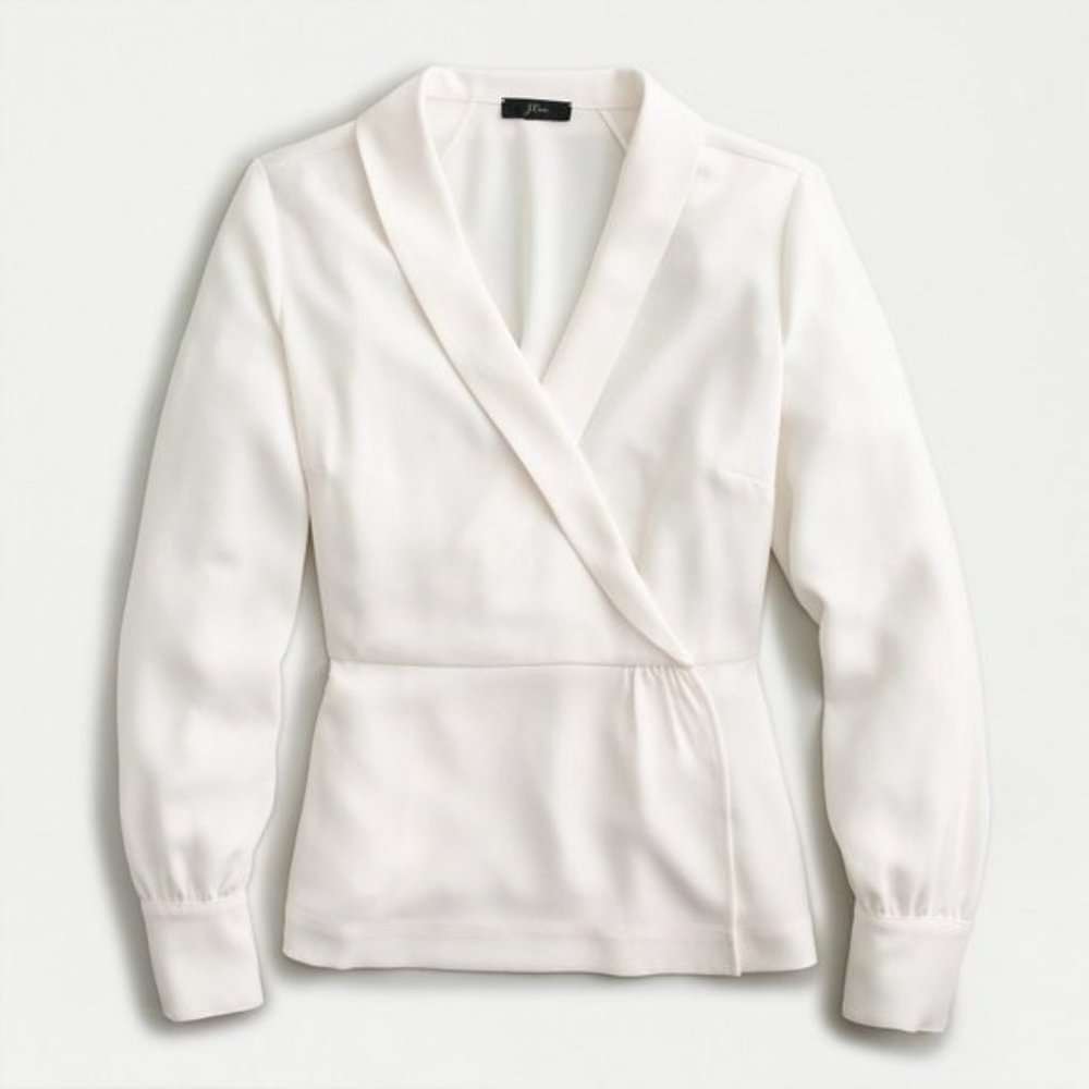 J.Crew Drapey Faux Wrap Top in 365 Crepe Cream